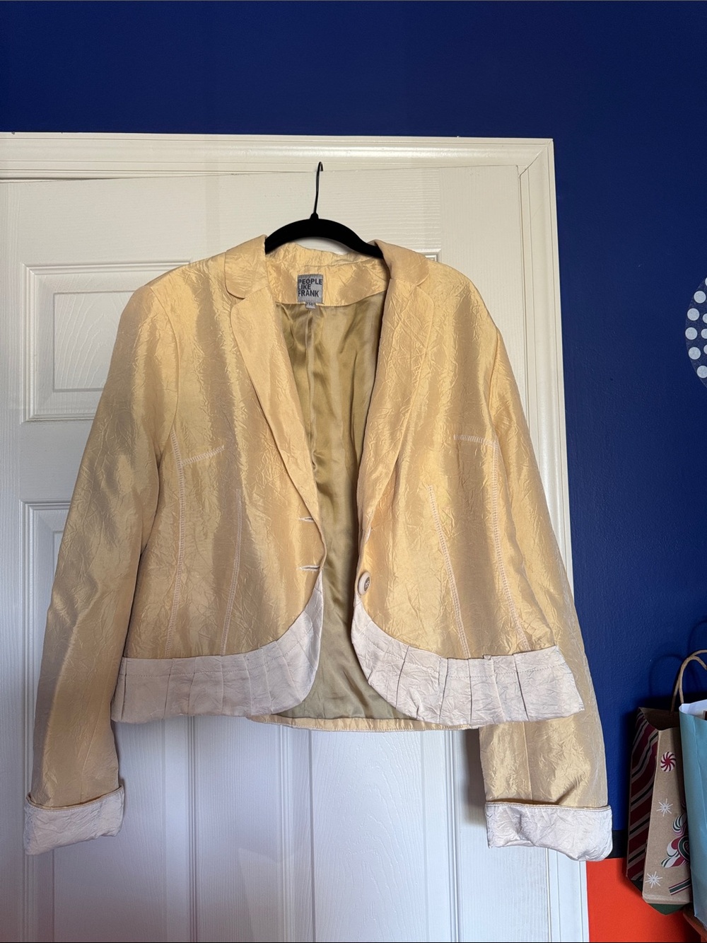 People Like Frank Pale Yellow Cropped Blazer with White Trim